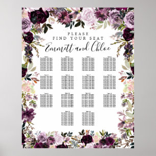 Große Lila rosa, florale 14-Tisch-Sitzkarte Poster