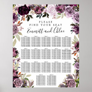 Große Lila rosa, florale 17-Tisch-Sitzkarte Poster