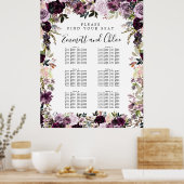 Große, Lila rosa, florale 6-Tisch-Sitzkarte Poster (Küche)