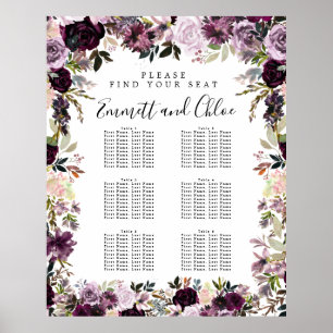 Große, Lila rosa, florale 6-Tisch-Sitzkarte Poster