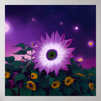 Große Lila Sonnenblume auf dem Feld Poster