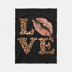 Große Lippen lieben Leopardenprint-Buchstaben Rosa Fleecedecke