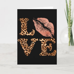 Große Lippen lieben Leopardenprint-Buchstaben Rosa Karte