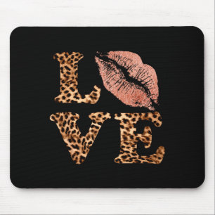 Große Lippen lieben Leopardenprint-Buchstaben Rosa Mousepad