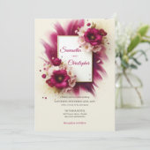 Große Magenta-Blume und Goldrahmen-Hochzeit Einladung (Stehend Vorderseite)