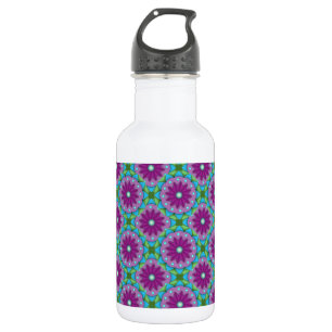 Große Magenta, Rosa und Grüne Blume Edelstahlflasche