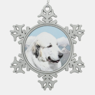 Große malende Pyrenäen - ursprüngliche Hundekun Schneeflocken Zinn-Ornament