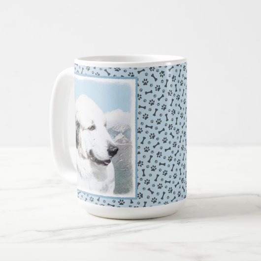 Große malende Pyrenäen - ursprüngliche Hundekunst Kaffeetasse (Vorderseite Links)
