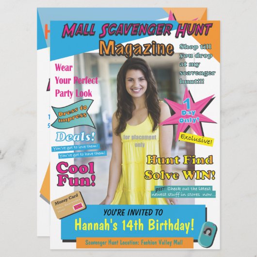Große Mall Scavenger Hunt Birthday Magazine Cover Einladung (Vorne/Hinten)