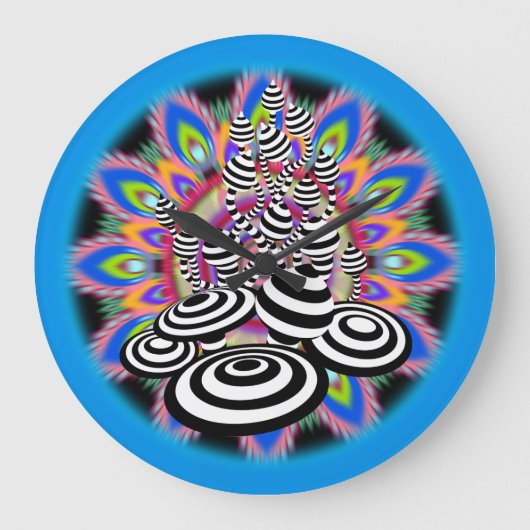 Große Mandala Magic Mushroom Blue Black Wall Uhr (Vorderseite)