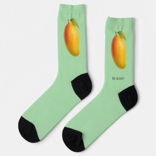 Große Mango, süße Frucht und Name auf Grün Socken (Linkes Detail)