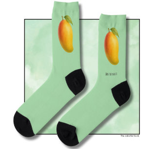 Große Mango, süße Frucht und Name auf Grün Socken
