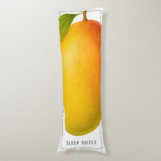 Große Mango, süße Frucht und Worte Seitenschläferkissen (Vorderseite Vertikal)