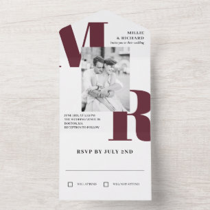 Große Marsala-Initialen-Typografie-Foto-Hochzeit All In One Einladung