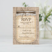 Große Mason Jar & Burlap Lace Rustic Wedding RSVP Karte (Stehend Vorderseite)