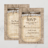 Große Mason Jar & Burlap Lace Rustic Wedding RSVP Karte (Vorne/Hinten)
