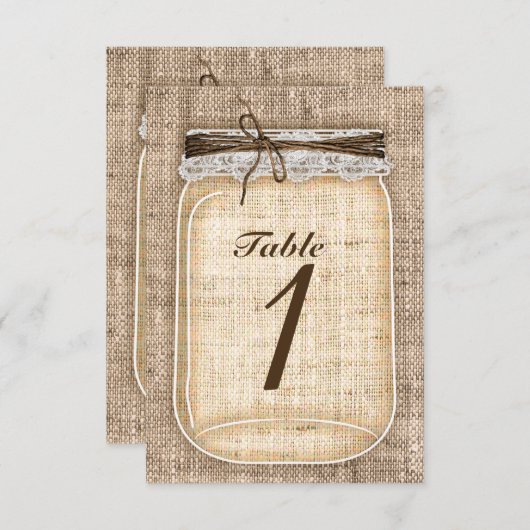 Große Mason Jar & Burlap Lace Rustikale Tischnumme Einladung (Vorne/Hinten)