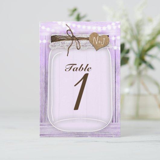 Große Mason Jar & Lights Lavender Tischnummer (Stehend Vorderseite)