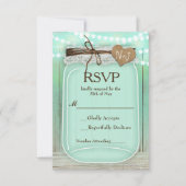 Große Mason Jar & Lights Mint Rustic Wedding RSVP Karte (Vorderseite)