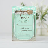 Große Mason Jar & Lights Mint Rustic Wedding RSVP Karte (Stehend Vorderseite)