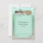Große Mason Jar & Lights Mint Rustic Wedding RSVP Karte (Rückseite)