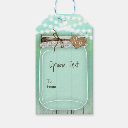 Große Mason Jar & Lights Mint Rustikale Hochzeit Geschenkanhänger (Vorderseite)