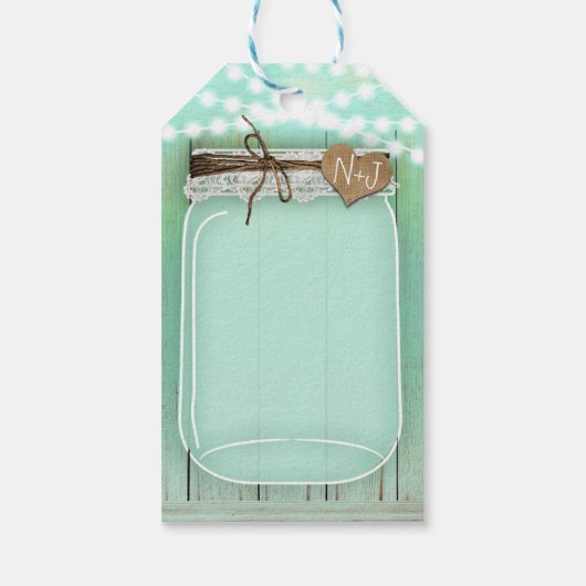 Große Mason Jar & Lights Mint Rustikale Hochzeit Geschenkanhänger (Rückseite)