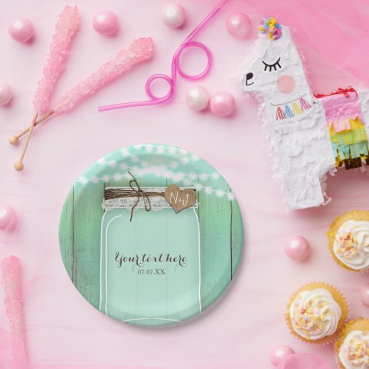 Große Mason Jar & Lights Mint Rustikale Hochzeit Pappteller (Party)