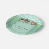 Große Mason Jar & Lights Mint Rustikale Hochzeit Pappteller (Schrägansicht)