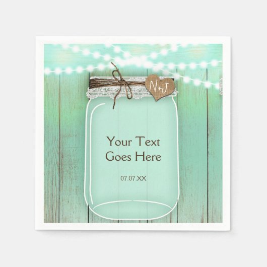 Große Mason Jar & Lights Mint Rustikale Hochzeit Serviette (Vorderseite)