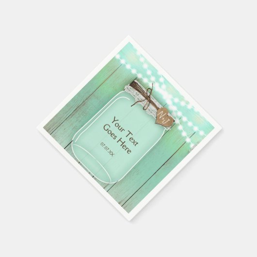 Große Mason Jar & Lights Mint Rustikale Hochzeit Serviette (Ecke)