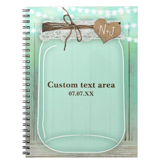Große Mason Jar & Lights Minze Rustic Journal Notizblock (Vorderseite)