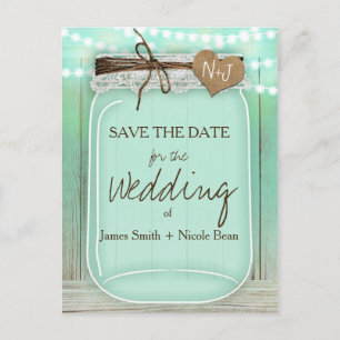 Große Mason Jar Mint + Lights Rustikal Save the Da Ankündigungspostkarte