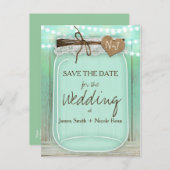Große Mason Jar Mint + Lights Rustikal Save the Da Ankündigungspostkarte (Vorne/Hinten)