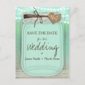 Große Mason Jar Mint + Lights Rustikal Save the Da Ankündigungspostkarte (Vorderseite)