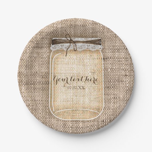 Große Mason Jar mit Burlap & Lace Rustikale Hochze Pappteller (Vorderseite)