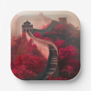Große Mauer der China im Herbst - Landschaftlich R Pappteller