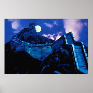 Große Mauer der China mit dem Mond Poster