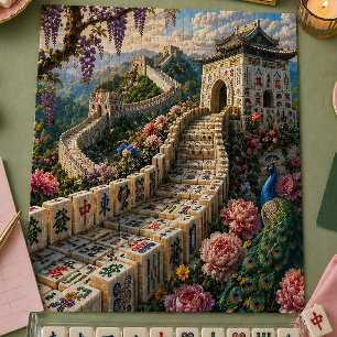 Große Mauer Mahjong Fliesen Landschaftsblumen Pfau Puzzle