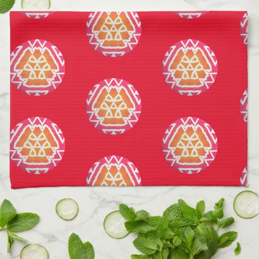 Große Medallion Rot Geschirrtuch (Gefaltet)