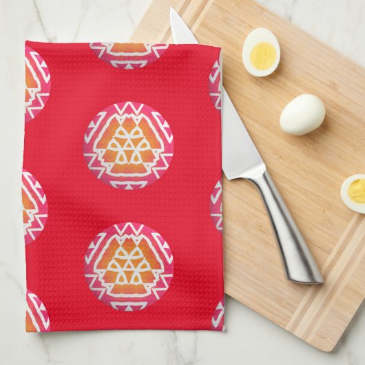 Große Medallion Rot Geschirrtuch (Viertel Falte)