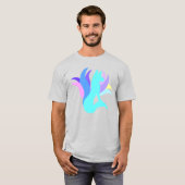 Große mehrfarbige blaue Abstrakte Ninetails Fox T-Shirt (Vorne ganz)
