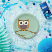 Große Mit Augen Eule am Zweig mit Vollmond Pappteller (Party)