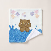 Große Mit Augen Katze im Badewasser Badhandtuch Set (Waschlappen)