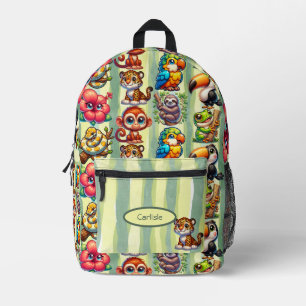 Große Mit Augen Rainforest Cartoon Freunde Bedruckter Rucksack