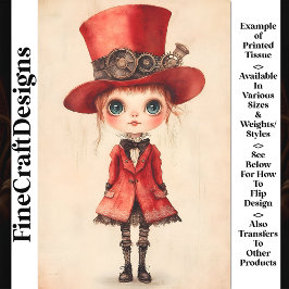 Große Mit Augen Steampunk-Puppe, Red AM3 Decoupage Seidenpapier