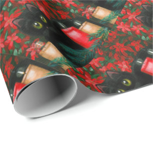 Große mit Augen Weihnachtskatzen-Poinsettias Geschenkpapier