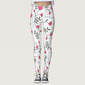 Große moderne Aquarellrot-Blume mit Verlassen Leggings (Vorderseite)