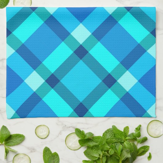 Große moderne Karierte, Cobalt Blue, Aqua & Turquo Geschirrtuch (Gefaltet)