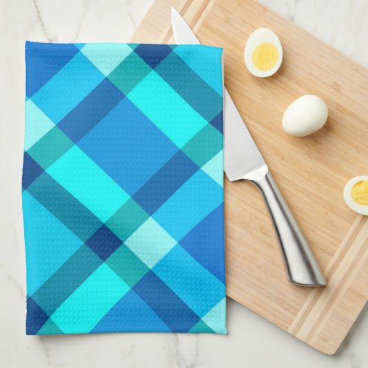 Große moderne Karierte, Cobalt Blue, Aqua & Turquo Geschirrtuch (Viertel Falte)